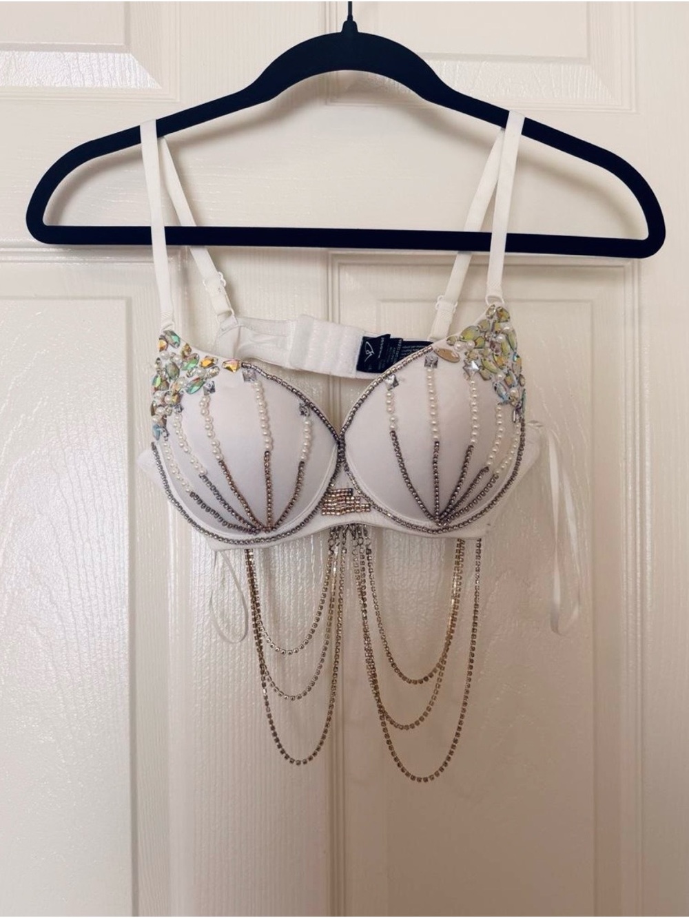 Windsor White Embellished Chain & Pearl Bra (Halloween, Festivals, Bridal)